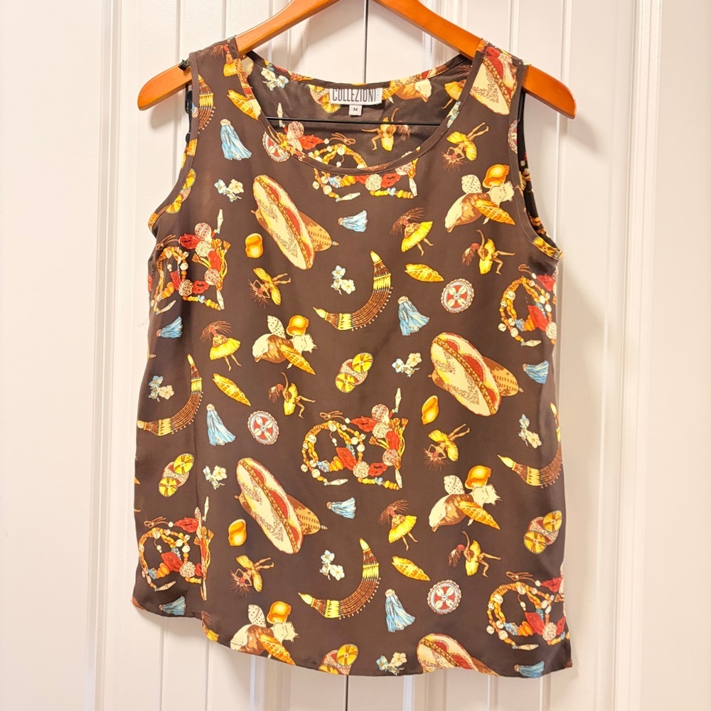 Vintage Collezioni Italy Silk Hawaiian Print Tank – Size M - Picture 2 of 8